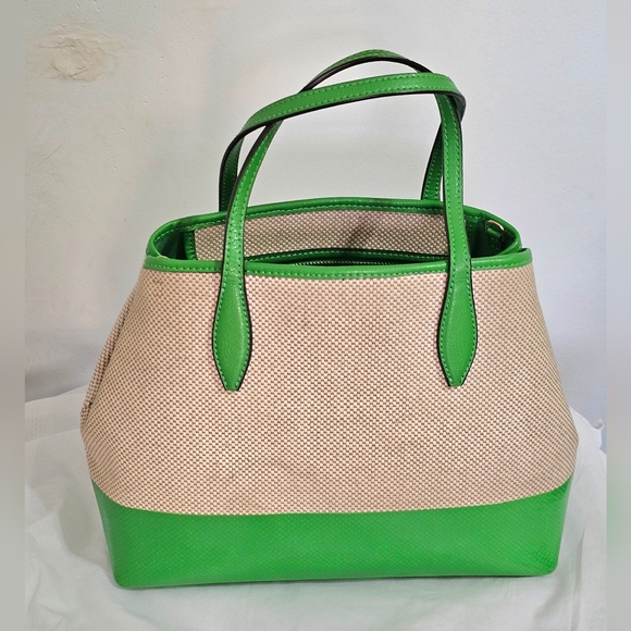 Kate Spade Green Canvas Logo Satchel Crossbody Strap Cherry Charm - Picture 2 of 16